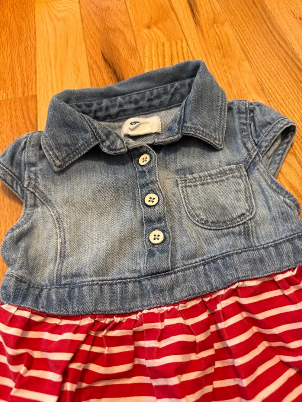 Denim Top Red & White Stripe Skirt Kids Dress